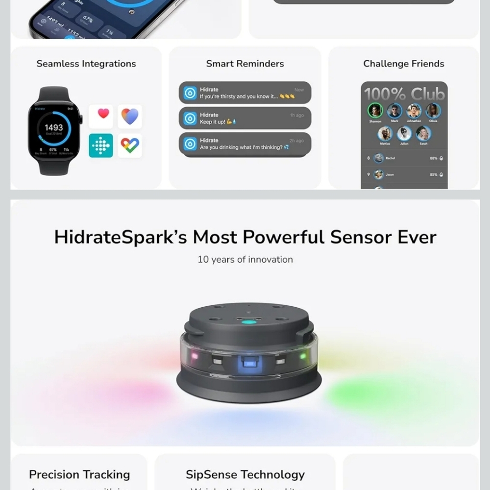 HidrateSpark Black Smart Water Bottle with LED Base - Picture 4 of 4